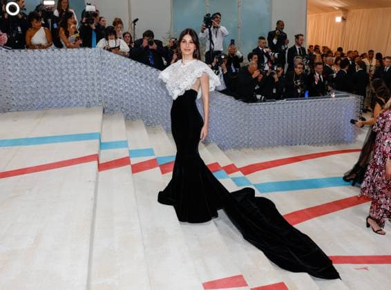 Camila Morrone arrives on the red carpet for The Met Gala at The Metropolitan Museum of Art celebrating the opening of Karl Lagerfeld: A Line of Beauty in New York City on Monday, May 1, 2023.  NYP202305011764 JOHNxANGELILLO