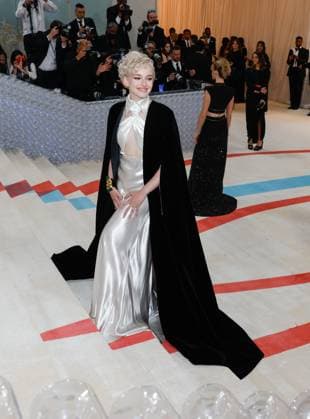 Julia Garner arrives on the red carpet for The Met Gala at The Metropolitan Museum of Art celebrating the opening of Karl Lagerfeld: A Line of Beauty in New York City on Monday, May 1, 2023.  NYP202305011360 JOHNxANGELILLO