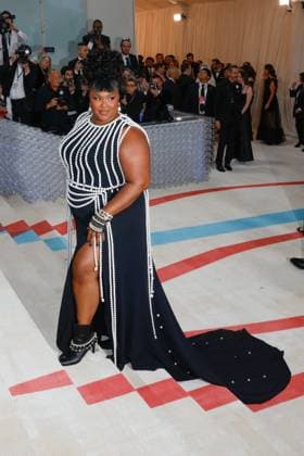 Lizzo arrives on the red carpet for The Met Gala at The Metropolitan Museum of Art celebrating the opening of Karl Lagerfeld: A Line of Beauty in New York City on Monday, May 1, 2023.  NYP202305011823 JOHNxANGELILLO