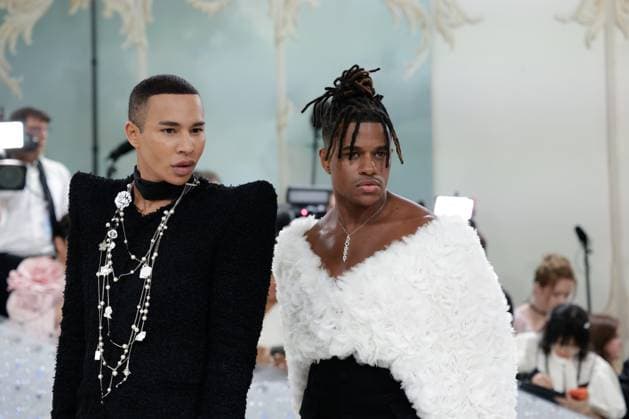 Olivier Rousteing and Jeremy Pope arrive on the red carpet for The Met Gala at The Metropolitan Museum of Art celebrating the opening of Karl Lagerfeld: A Line of Beauty in New York City on Monday, May 1, 2023.  NYP202305015022 JOHNxANGELILLO