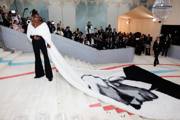 Jeremy Pope arrives on the red carpet for The Met Gala at The Metropolitan Museum of Art celebrating the opening of Karl Lagerfeld: A Line of Beauty in New York City on Monday, May 1, 2023.  NYP202305015027 JOHNxANGELILLO