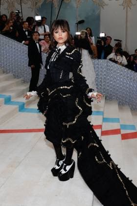 Jenna Ortega arrives on the red carpet for The Met Gala at The Metropolitan Museum of Art celebrating the opening of Karl Lagerfeld: A Line of Beauty in New York City on Monday, May 1, 2023.  NYP202305012163 JOHNxANGELILLO