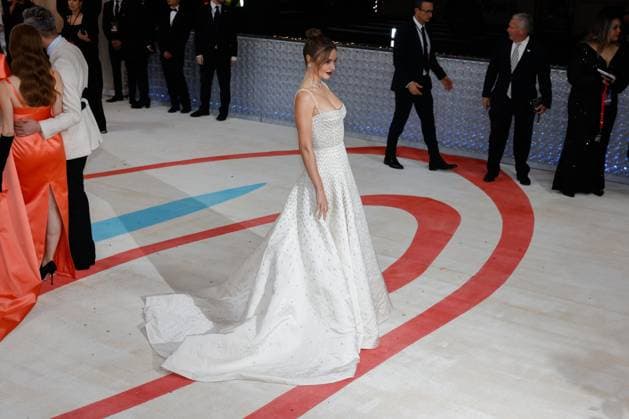 Miranda Kerr arrives on the red carpet for The Met Gala at The Metropolitan Museum of Art celebrating the opening of Karl Lagerfeld: A Line of Beauty in New York City on Monday, May 1, 2023.  NYP202305015030 JOHNxANGELILLO
