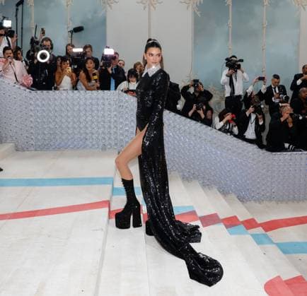 Kendall Jenner arrives on the red carpet for The Met Gala at The Metropolitan Museum of Art celebrating the opening of Karl Lagerfeld: A Line of Beauty in New York City on Monday, May 1, 2023.  NYP202305015045 JOHNxANGELILLO