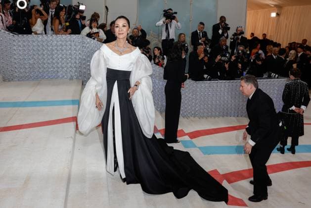 Michelle Yeoh arrives on the red carpet for The Met Gala at The Metropolitan Museum of Art celebrating the opening of Karl Lagerfeld: A Line of Beauty in New York City on Monday, May 1, 2023.  NYP202305015054 JOHNxANGELILLO