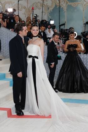 Brooklyn Beckham and Nicola Peltz Beckham arrive on the red carpet for The Met Gala at The Metropolitan Museum of Art celebrating the opening of Karl Lagerfeld: A Line of Beauty in New York City on Monday, May 1, 2023.  NYP202305015060 JOHNxANGELILLO