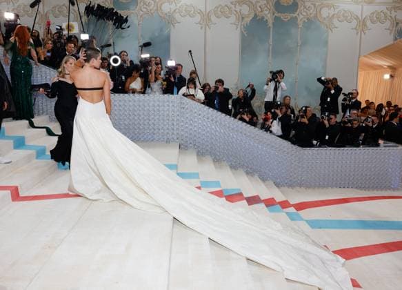 Florence Pugh arrives on the red carpet for The Met Gala at The Metropolitan Museum of Art celebrating the opening of Karl Lagerfeld: A Line of Beauty in New York City on Monday, May 1, 2023.  NYP202305015063 JOHNxANGELILLO
