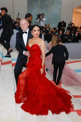 Francois-Henri Pinault and Salma Hayek arrive on the red carpet for The Met Gala at The Metropolitan Museum of Art celebrating the opening of Karl Lagerfeld: A Line of Beauty in New York City on Monday, May 1, 2023.  NYP202305015078 JOHNxANGELILLO