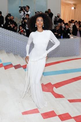 Imaan Hammam arrives on the red carpet for The Met Gala at The Metropolitan Museum of Art celebrating the opening of Karl Lagerfeld: A Line of Beauty in New York City on Monday, May 1, 2023.  NYP202305011018 JOHNxANGELILLO