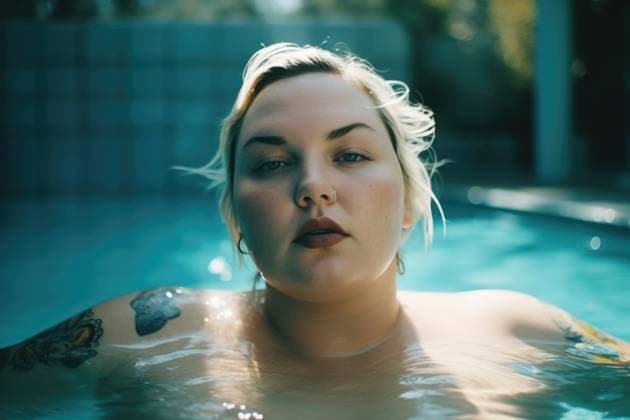 Creative Highlights Symbolbilder Young active plus size woman swimming in a pool. AI Generative Wroc?aw, Lower Silesian Voivodeship, Poland R_PJWUOI230502B3-1178236-01 ,property released
