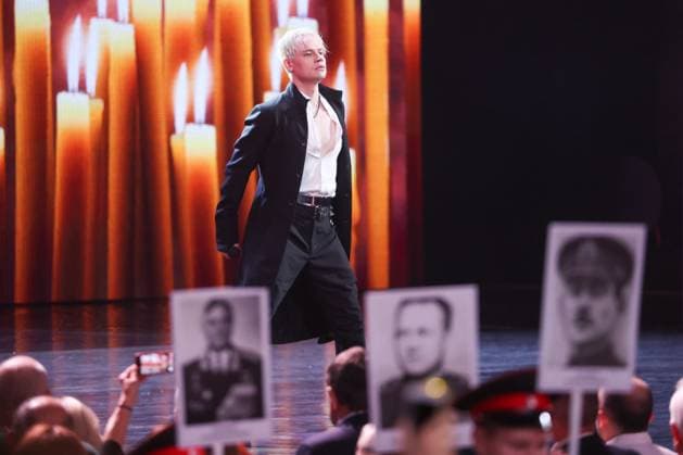 RUSSIA, MOSCOW - MAY 3, 2023: Singer Shaman performs at a gala concert titled Thank You for Your Loyalty, Descendants! marking the 78th anniversary of the victory over Nazi Germany in World War II, at the State Kremlin Palace. Sergei Fadeichev TASS  58829862
