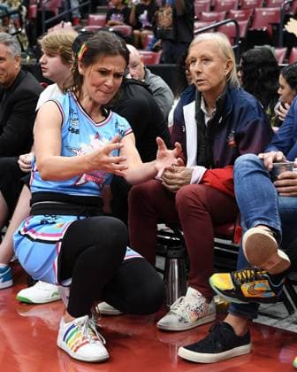 SUNRISE FL - MAY 03: Julia Lemigova and Martina Navratilova attend the Wooshi World Celebrity Basketball Classic at The FLA Live Arena on May 3, 2023 in Sunrise, Florida. Copyright: xmpi04x