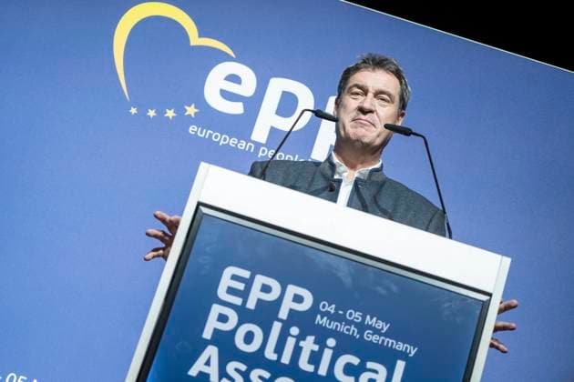 Political Assembly - EPP - European People s Party - EVP - Europäische Volkspartei - PPE - Parti populaire europÃ en - Markus Söder, Parteivorsitzender CSU und Ministerpräsident Bayern - President of the CDU and Prime Minister of Bavaria - During a common press conference - Bei einer gemeinsamen Pressekonferenz -;Political Assembly - EPP - European People s Party - EVP - Europäische Volkspartei - PPE - Parti populaire europÃ en - Markus Söder, Parteivorsitzender CSU und Ministerpräsident Bayern - President of the CDU and Prime Minister of Bavaria - During a com, Munich Bavaria Germany ISARPOST Eventlocation *** Political Assembly EPP European People s Party EPP European Peoples Party PPE Parti populaire europÃ en Markus Söder, Party C