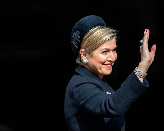 04-05-2023 Amsterdam Queen Maxima arriving for the wearth laying ceremony (Dodenherdenking) at the WWII memorial at the monument op de Dam in Amsterdam. Â  Copyright: xPPEx