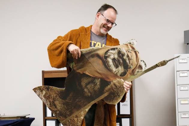May 4, 2023, Tampa, Florida, USA: Peter Masa, employee of the ClerkÃ¢â‚¬â ¢s office, decorates the room with Star Wars cutouts during a May the Fourth wedding celebration at the Pat Frank Courthouse on Thursday, May 4, 2023, in Tampa. Tampa USA - ZUMAs70_ 20230504_zan_s70_040 Copyright: xJeffereexWoox