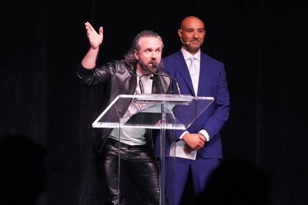 May 4, 2023, Halifax, NS, Canada: A member of The Trews accepts the award for Rock Recording of the Year during the East Coast Music Awards in Halifax on Thursday, May 4, 2023. Halifax Canada  - ZUMAc35_ 20230504_zaf_c35_147 Copyright: xDarrenxCalabresex
