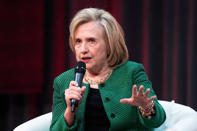 May 5, 2023, Ottawa, ON, Canada: Former U.S. Secretary of State Hillary Clinton takes part in a keynote address during the second day of the Liberal Convention in Ottawa, on Friday, May 5, 2023. Ottawa Canada  - ZUMAc35_ 20230505_zaf_c35_141 Copyright: xSpencerxColbyx