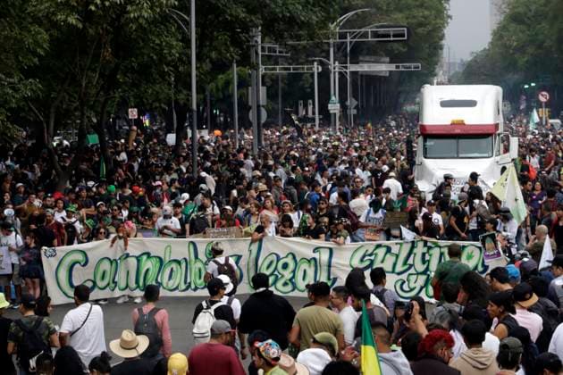 World Day for the Liberation of Marijuana in Mexico May 6, 2023, Mexico City, Mexico: Cannabis and marijuana users participate in the XXIII World Day March for the Liberation of Marijuana in Mexico in Mexico City. on May 6, 2023 in Mexico City, Mexico (Photo by Luis Barron Eyepix Group). Copyright: xLuisxBarronx xEyepixxGroupx LB_20230506_CANABIS1