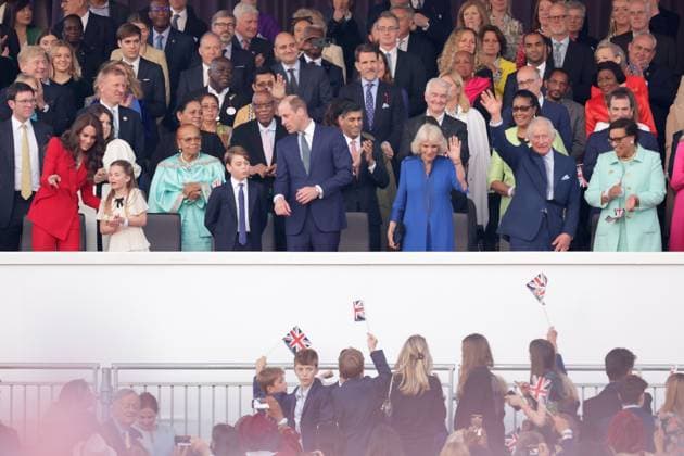. 07 05 2023. Windsor, United Kingdom. King Charles III, Queen Camilla, Kate Middleton, the Princess of Wales, Princess Charlotte ,Prince George and Prince William, the Prince of Wales at the Coronation Concert held in the grounds of Windsor Castle, United Kingdom.  xPoolx xi-Imagesx IIM-24359-0032