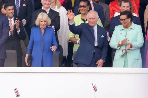 . 07 05 2023. Windsor, United Kingdom. King Charles III, Queen Camilla, Kate Middleton, the Princess of Wales, Princess Charlotte ,Prince George and Prince William, the Prince of Wales at the Coronation Concert held in the grounds of Windsor Castle, United Kingdom.  xPoolx xi-Imagesx IIM-24359-0036