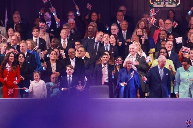 . 07 05 2023. Windsor, United Kingdom. King Charles III, Queen Camilla, Kate Middleton, Princess of Wales, Princess Charlotte and Prince George at the Coronation Concert held in the grounds of Windsor Castle, United Kingdom.  xPoolx xi-Imagesx IIM-24359-0101