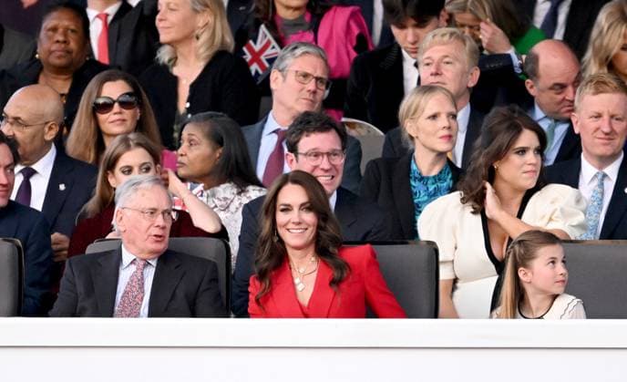 . 07 05 2023. Windsor, United Kingdom. King Charles III, Queen Camilla, Kate Middleton, Princess of Wales, Princess Charlotte and Prince George at the Coronation Concert held in the grounds of Windsor Castle, United Kingdom.  xPoolx xi-Imagesx IIM-24359-0103