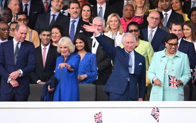 . 07 05 2023. Windsor, United Kingdom. King Charles III, Queen Camilla, Kate Middleton, Princess of Wales, Princess Charlotte and Prince George at the Coronation Concert held in the grounds of Windsor Castle, United Kingdom.  xPoolx xi-Imagesx IIM-24359-0106