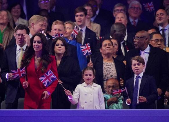 . 07 05 2023. Windsor, United Kingdom. King Charles III, Queen Camilla, Kate Middleton, the Princess of Wales, Princess Charlotte ,Prince George and Prince William, the Prince of Wales at the Coronation Concert held in the grounds of Windsor Castle, United Kingdom.  xPoolx xi-Imagesx IIM-24359-0122