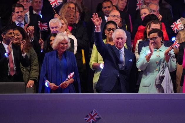 . 07 05 2023. Windsor, United Kingdom. King Charles III, Queen Camilla, Kate Middleton, the Princess of Wales, Princess Charlotte ,Prince George and Prince William, the Prince of Wales at the Coronation Concert held in the grounds of Windsor Castle, United Kingdom.  xPoolx xi-Imagesx IIM-24359-0131