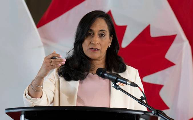 May 8, 2023, Ottawa, ON, Canada: Minister of Defence Anita Anand responds to a question during a joint news conference with Polish Deputy Prime Minister and Minister of National Defence Mariusz BAöaszczak at National Defence Headquarters, in Ottawa, Monday, May 8, 2023. Ottawa Canada  - ZUMAc35_ 20230508_zaf_c35_019 Copyright: xAdrianxWyldx