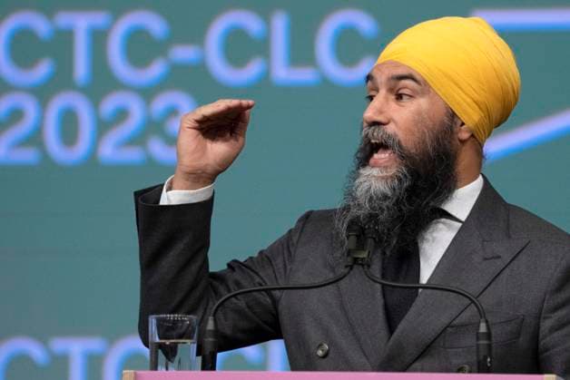 May 8, 2023, Montreal, PQ, Canada: NDP Leader Jagmeet Singh speaks to delegates at the opening of the Canadian Labour Congress convention in Montreal, Monday, May 8, 2023. Montreal Canada  - ZUMAc35_ 20230508_zaf_c35_023 Copyright: xRyanxRemiorzx