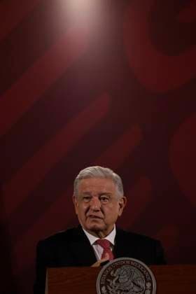 May 8, 2023, Mexico City, Mexico: Mexican President Andres Manuel Lopez Obrador at the press conference at the National Palace in Mexico City, Mexico. on May 8, 2023 in Mexico City, Mexico Mexico City Mexico - ZUMAe321 20230508_zia_e321_021 Copyright: xLuisxBarronx