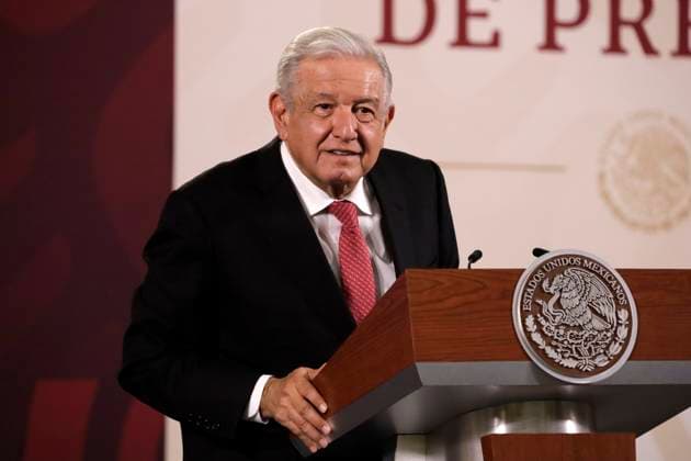 May 8, 2023, Mexico City, Mexico: Mexican President Andres Manuel Lopez Obrador at the press conference at the National Palace in Mexico City, Mexico. on May 8, 2023 in Mexico City, Mexico Mexico City Mexico - ZUMAe321 20230508_zia_e321_033 Copyright: xLuisxBarronx