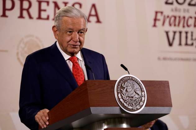 May 8, 2023, Mexico City, Mexico: Mexican President Andres Manuel Lopez Obrador at the press conference before reporters at the National Palace in Mexico City. on May 8, 2023 in Mexico City, Mexico Mexico City Mexico - ZUMAe321 20230509_zia_e321_009 Copyright: xLuisxBarronx