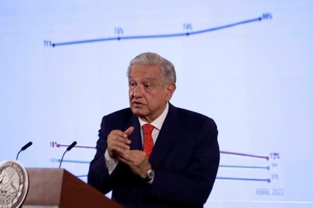 May 8, 2023, Mexico City, Mexico: Mexican President Andres Manuel Lopez Obrador at the press conference before reporters at the National Palace in Mexico City. on May 8, 2023 in Mexico City, Mexico Mexico City Mexico - ZUMAe321 20230509_zia_e321_013 Copyright: xLuisxBarronx