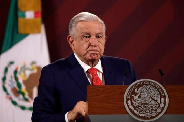 May 8, 2023, Mexico City, Mexico: Mexican President Andres Manuel Lopez Obrador at the press conference before reporters at the National Palace in Mexico City. on May 8, 2023 in Mexico City, Mexico Mexico City Mexico - ZUMAe321 20230509_zia_e321_014 Copyright: xLuisxBarronx