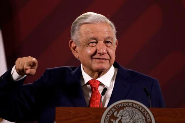 May 8, 2023, Mexico City, Mexico: Mexican President Andres Manuel Lopez Obrador at the press conference before reporters at the National Palace in Mexico City. on May 8, 2023 in Mexico City, Mexico Mexico City Mexico - ZUMAe321 20230509_zia_e321_016 Copyright: xLuisxBarronx