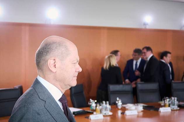 Berlin, Kabinettssitzung der Bundesregierung im Bundeskanzleramt Kabinettssitzung der Bundesregierung am 10.05.2023 im Bundeskanzleramt in Berlin. Im Bild: Olaf Scholz (Bundeskanzler, SPD) Berlin Bundeskanzleramt Berlin Deutschland *** Berlin, Cabinet meeting of the Federal Government in the Federal Chancellery Cabinet meeting of the Federal Government on 10 05 2023 in the Federal Chancellery in Berlin In the picture Olaf Scholz Federal Chancellor, SPD Berlin Federal Chancellery Berlin Germany