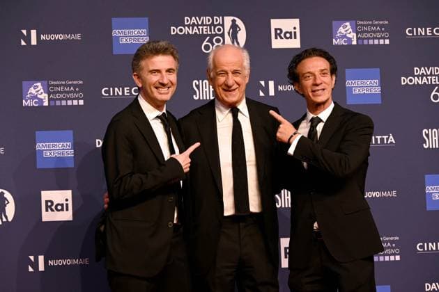 Photo IPP Gioia Botteghi Rome 10 05 2023 David di Donatello awards red carpet in photo Tony Servillo with salvatore Ficarra and valentino Picone Italy Photo Press World Copyright  0