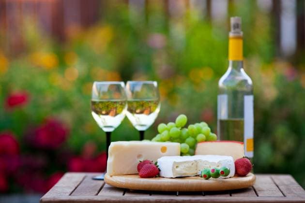 A wine & cheese garden party for two. Shallow depth of field. Copyright: xBrendaxCarsonx xDesignxPicsx , 30946693 Copyright: BrendaxCarsonx xDesignxPics 30946693