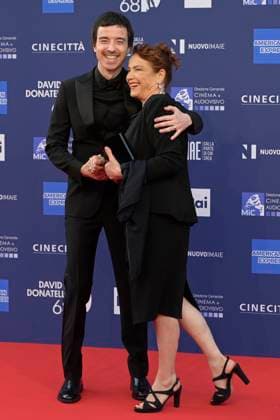 May 10, 2023, Rome, Italy: Diodato (L) and Dora (R) attend the red carpet of Premi Davide di Donatello 2023 at CinecittÃ Lumina Studios. Rome Italy - ZUMAs197 20230510_zaa_s197_293 Copyright: xMarioxCartellix