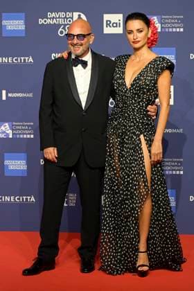 May 10, 2023, Rome, Italy: Emanuele Crialese (L) and Penelope Cruz (R) attend the red carpet of Premi Davide di Donatello 2023 at CinecittÃ Lumina Studios. Rome Italy - ZUMAs197 20230510_zaa_s197_336 Copyright: xMarioxCartellix