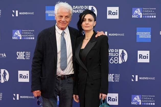 May 10, 2023, Rome, Italy: Michele Placido (L) and Federica Vincenti (R) attend the red carpet of Premi Davide di Donatello 2023 at CinecittÃ Lumina Studios. Rome Italy - ZUMAs197 20230510_zaa_s197_431 Copyright: xMarioxCartellix