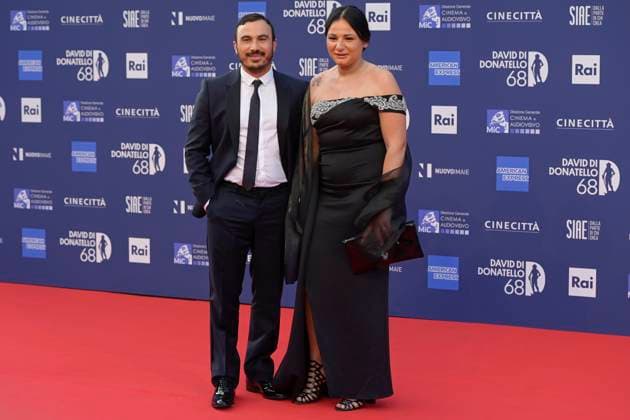 May 10, 2023, Rome, Italy: Francesco Di leva (L) and Carmela Di Leva (R) attend the red carpet of Premi Davide di Donatello 2023 at CinecittÃ Lumina Studios. Rome Italy - ZUMAs197 20230510_zaa_s197_442 Copyright: xMarioxCartellix
