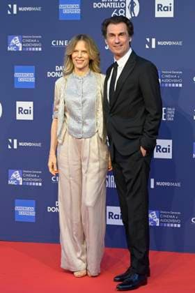 May 10, 2023, Rome, Italy: Sonia Bergamasco (L) and Fabrizio Gifuni (R) attend the red carpet of Premi Davide di Donatello 2023 at CinecittÃ Lumina Studios. Rome Italy - ZUMAs197 20230510_zaa_s197_469 Copyright: xMarioxCartellix