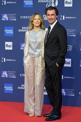 May 10, 2023, Rome, Italy: Sonia Bergamasco (L) and Fabrizio Gifuni (R) attend the red carpet of Premi Davide di Donatello 2023 at CinecittÃ Lumina Studios. Rome Italy - ZUMAs197 20230510_zaa_s197_501 Copyright: xMarioxCartellix