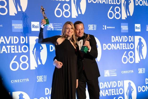 68th David Di Donatello - Winners Photocall Charlotte Vandermeersch and Felix van Groeningen attend the 68th David Di Donatello winners photocall on May 10, 2023 in Rome, Italy.  Copyright: xLucaxCarlinox originalFilename: carlino-notitle230511_npjKg.jpg