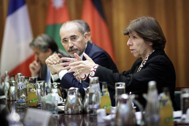 Situation in the Middle East Conflict Annalena Baerbock, German Foreign Minister, invites to cloverleaf meeting in Berlin Here in picture R L Catherine Colonna, Foreign Minister of France, and Ayman Safadi, Foreign Minister of Jordan Berlin, 11 05 2023 Berlin Germany Copyright: xJaninexSchmitz photothek.dex
