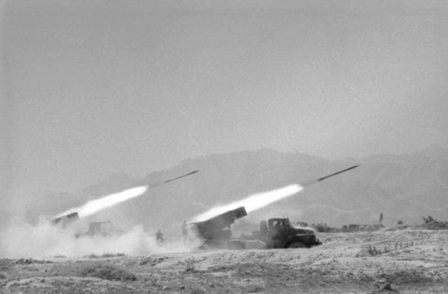 Restricted contingent of Soviet troops in Afghanistan 8429316 01.09.1989 The Republic of Afghanistan (now the Islamic Emirate of Afghanistan). The Afghan War (1979-1989). Firing from a BM-21 Grad multiple-rocket launch system. Andrew  Copyright: xAndrewx