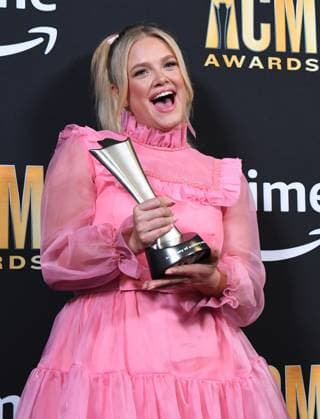 Hailey Whitters shows off her New Female Artist of the Year Award at the 2023 Academy of Country Music Awards at The Star in Frisco, TX on Thursday, May 11, 2023.  FRS2023051142 IANxHALPERIN